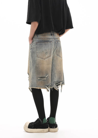 【GIBBYCNA】Multi-distressed design short silhouette denim pants  GC0016