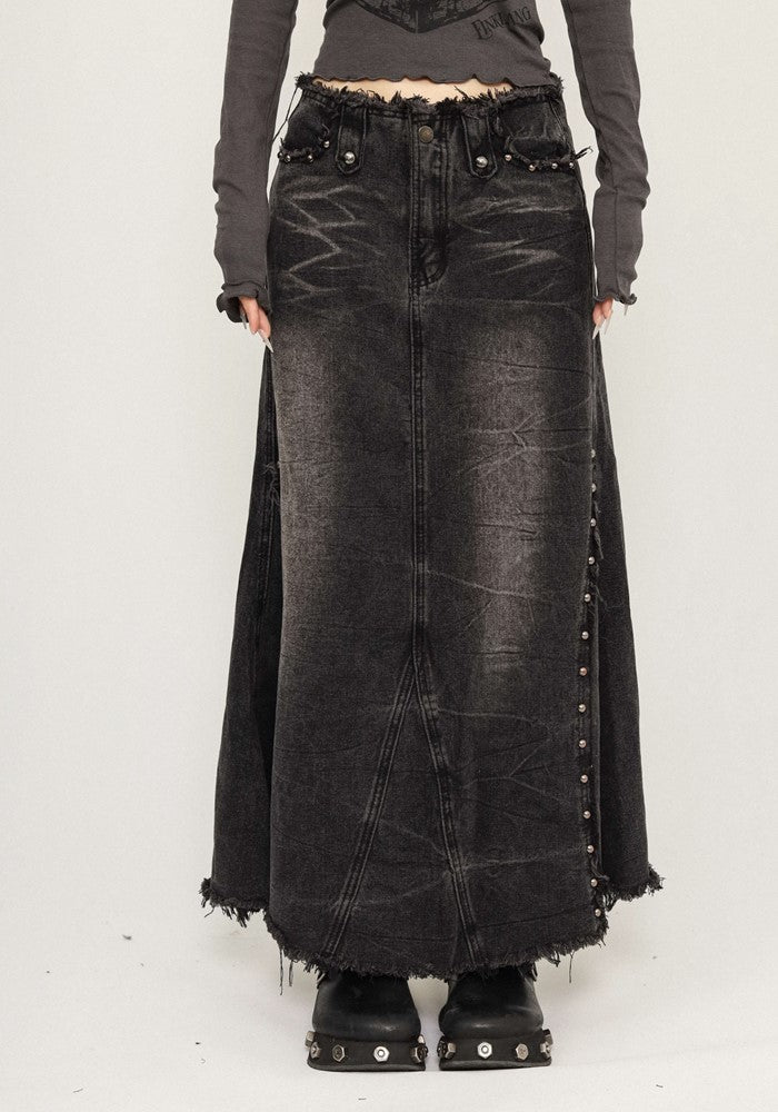 【ZERO STORE】Tight silhouette washed denim design skirt  ZS0059