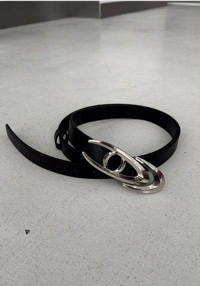 【MARTHENAUT】Silver glossy logo design gimmick leather-like belt  MH0057