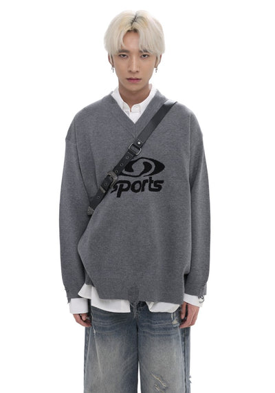 【GIBBYCNA】V-neckline front logo design simple knit sweater  GC0025