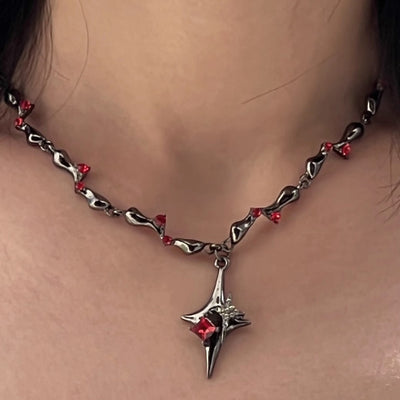 【CHEALIMPID】Dark Red Prince Color Star Shape Design Necklace  CL0013