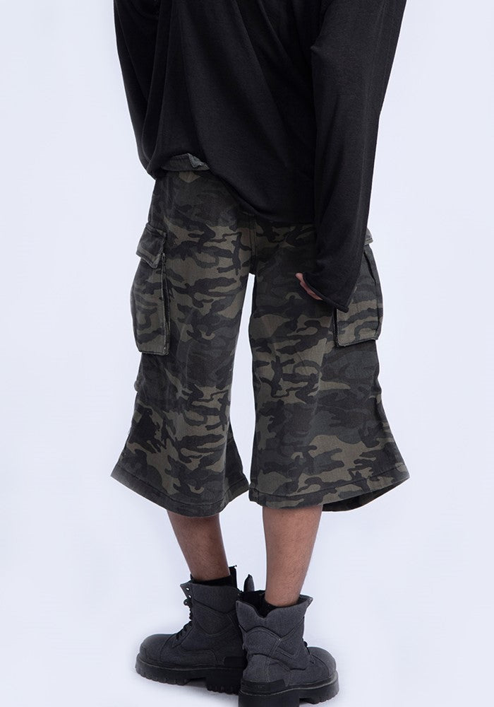 【PLAN1ONE】Simple random camouflage pattern mid-length short pants  PL0046