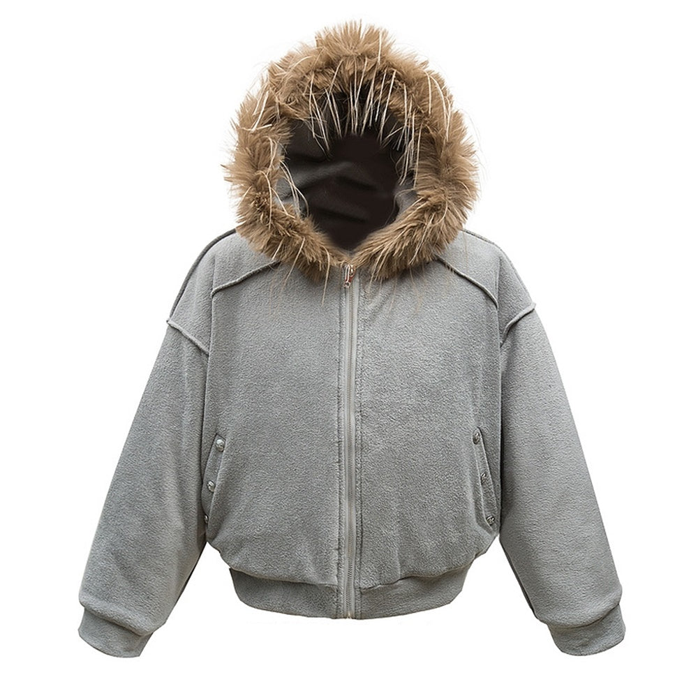 【NIHAOHAO】Fur hoodie design dull base grunge jacket  NH0198