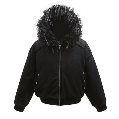 【NIHAOHAO】Fur hoodie design dull base grunge jacket  NH0198