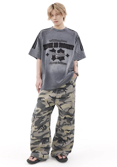 【MR nearly】Grunge washed color design casual short sleeve T-shirt  MR0121