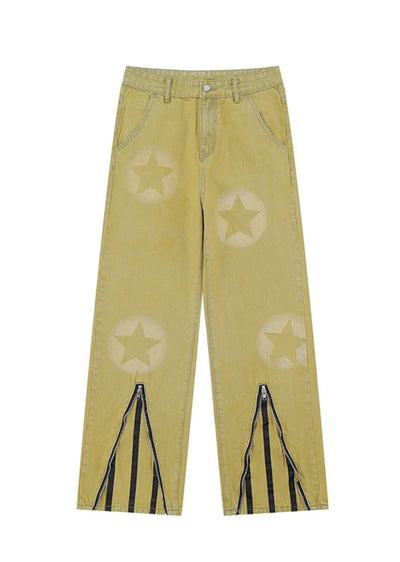 【Rayohopp】Around star pattern and line design denim pants  RH0102