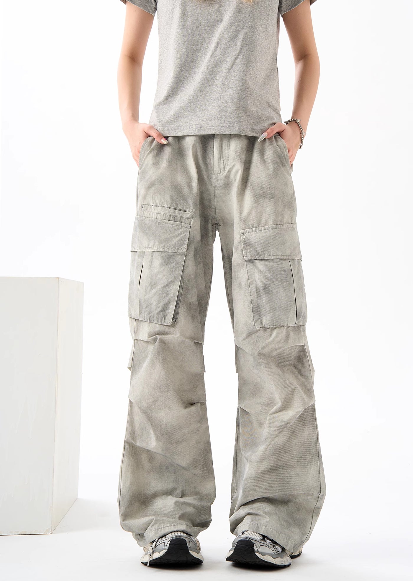 【H GANG X】Random wash wide straight cargo pants  HX0068