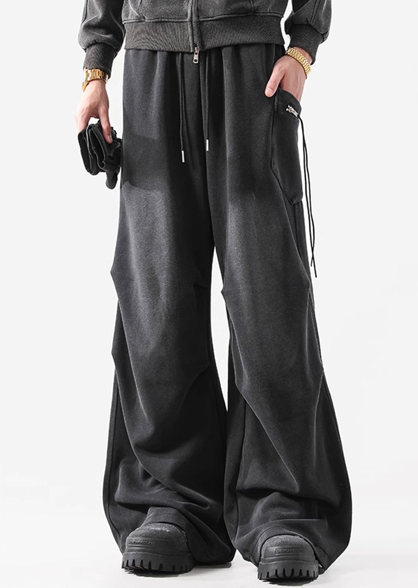 【ACRARDIC】Washed wide silhouette dark sweat cargo pants  AI0023