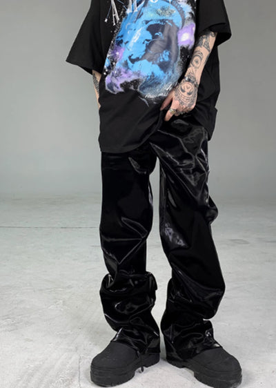 [5/6 New Arrival] Double patched gathered silhouette leather pants HL3045