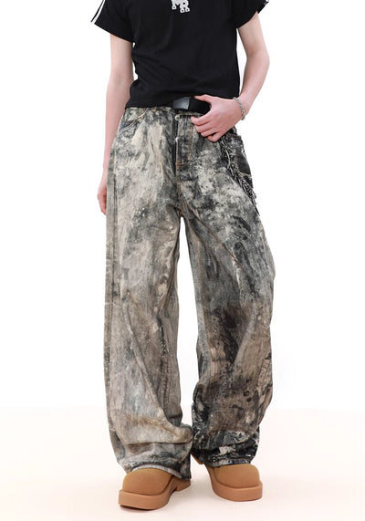 【MR nearly】Two-tone double color grunge unique pattern design pants  MR0122