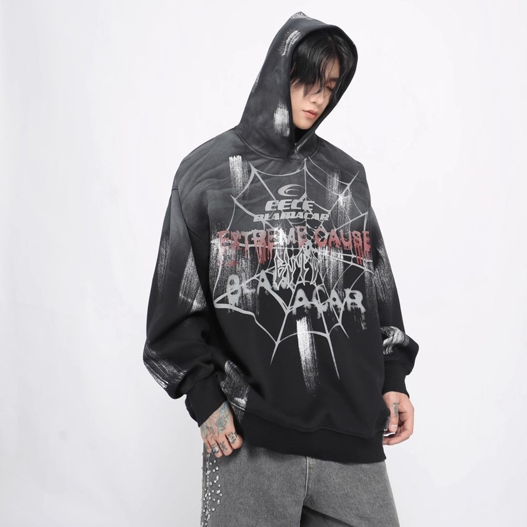 【Mz】Spyder unique design acid paint over wide hoodie  MZ0029