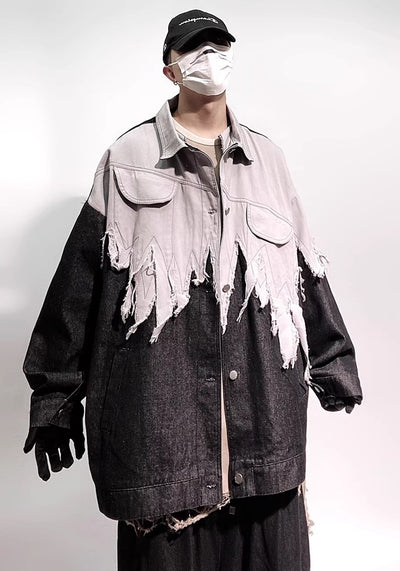 【UUCSCC】Gradient-style distressed monotone design denim jacket  US0070