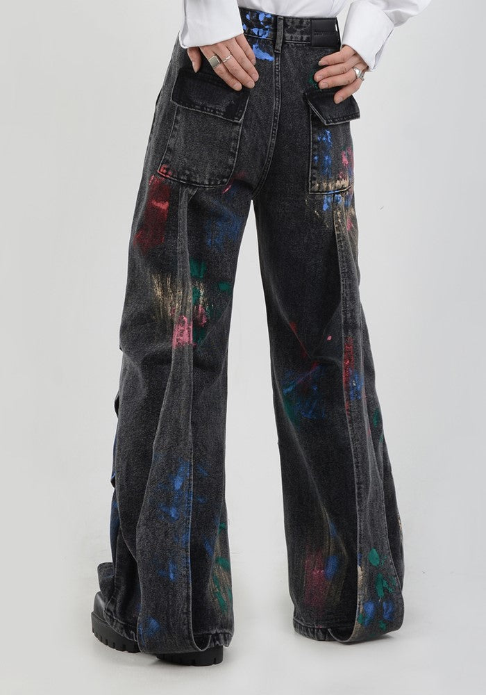 【LUCE GARMENT】Painted wide gimmick silhouette denim pants  LG0056