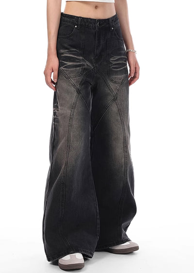 【VINMUK】Basic style dull black wide denim pants  VM0014