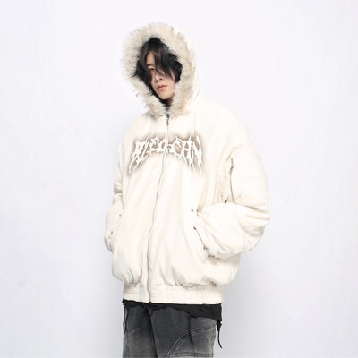 【Mz】Bad Devil Initial Design Fur Hoodie Full Zip Jacket  MZ0043