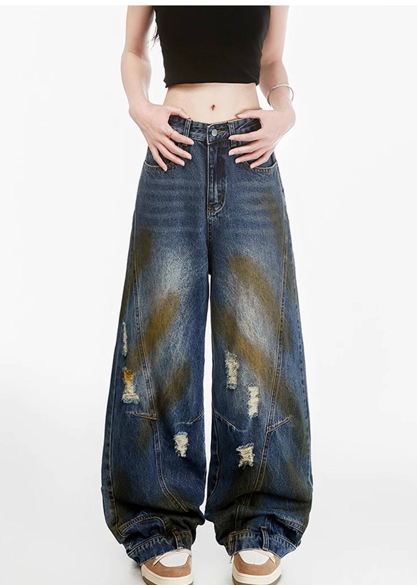 【CEDY】Random paint design basic blue wide denim pants  CD0058