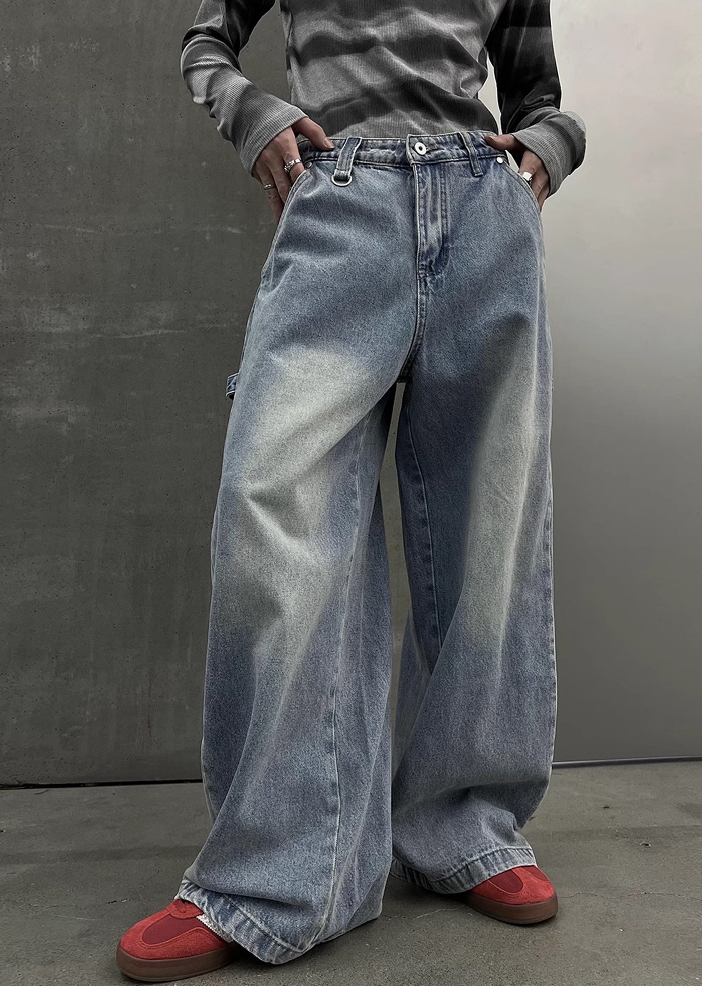 【SOULWORKER】Dull wash blue wide silhouette denim pants  SW0032