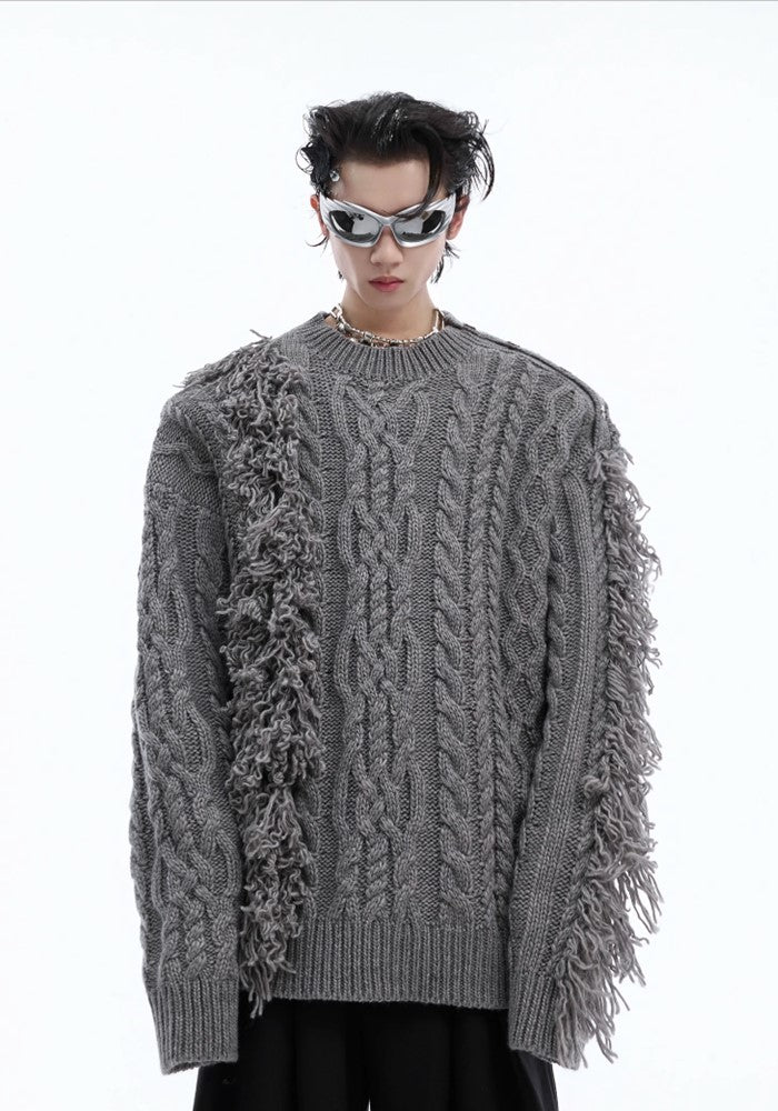 【Culture E】Pointed damage basic design knit sweater  CE0157