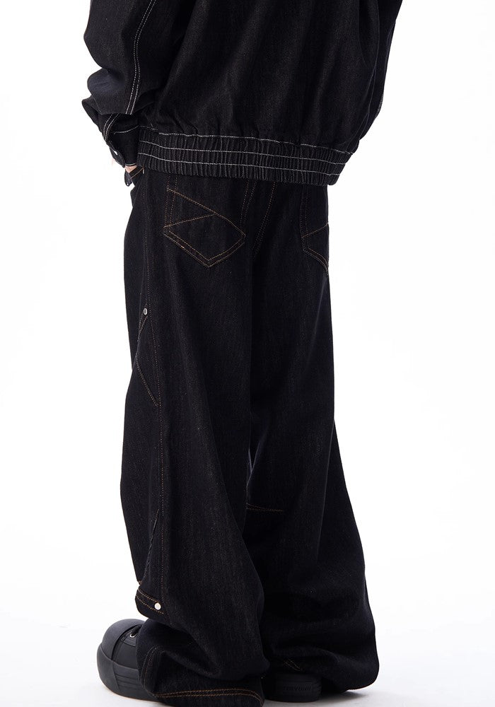 【H GANG X】Line seam design basic style denim wide pants  HX0083