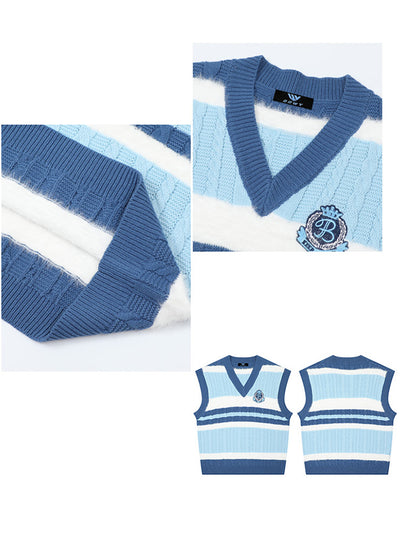 [Rayohopp] College style V-neck sleeveless knit vest RH0030