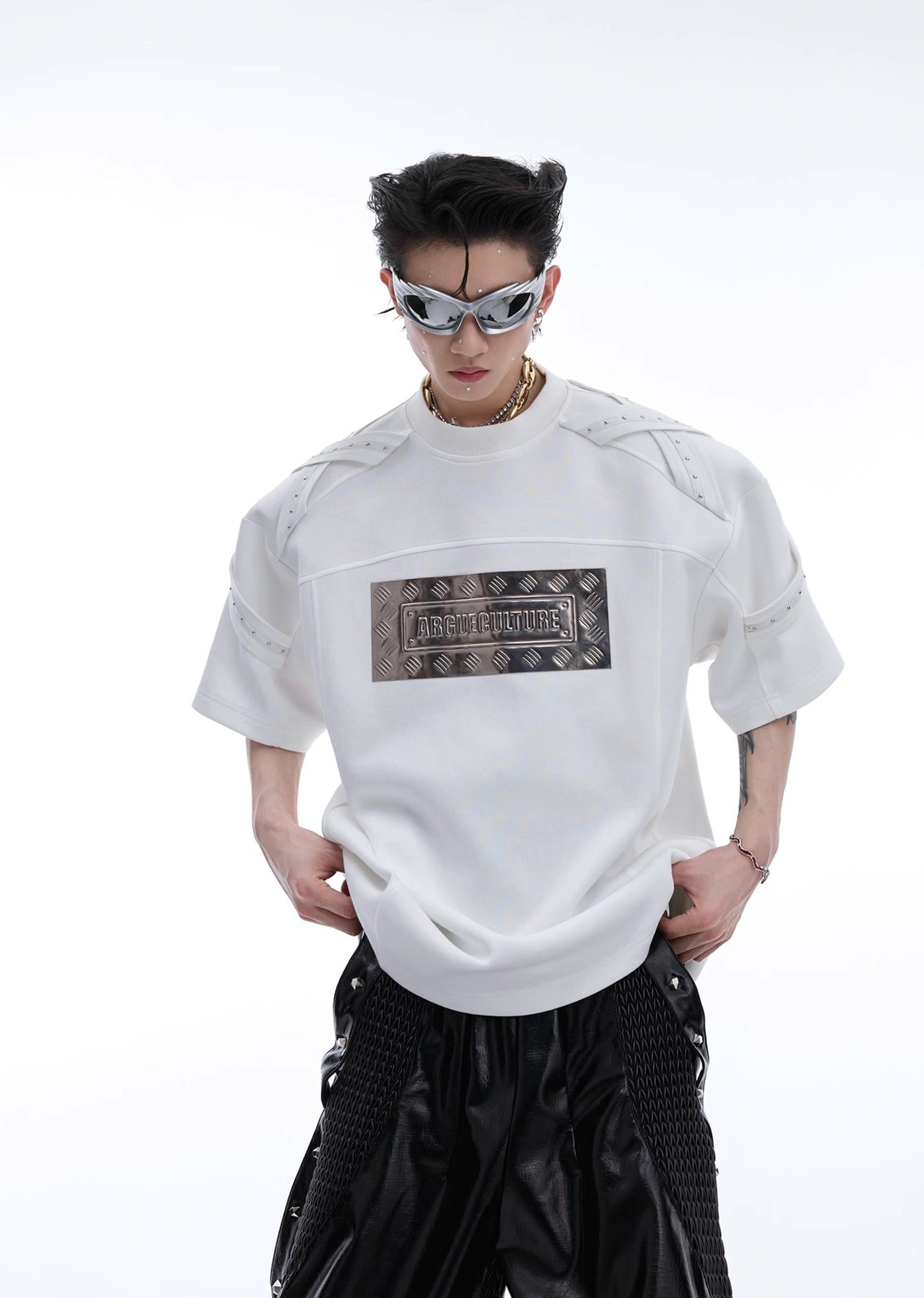 【Culture E】Glossy front logo design over multi short sleeve T-shirt  CE0147