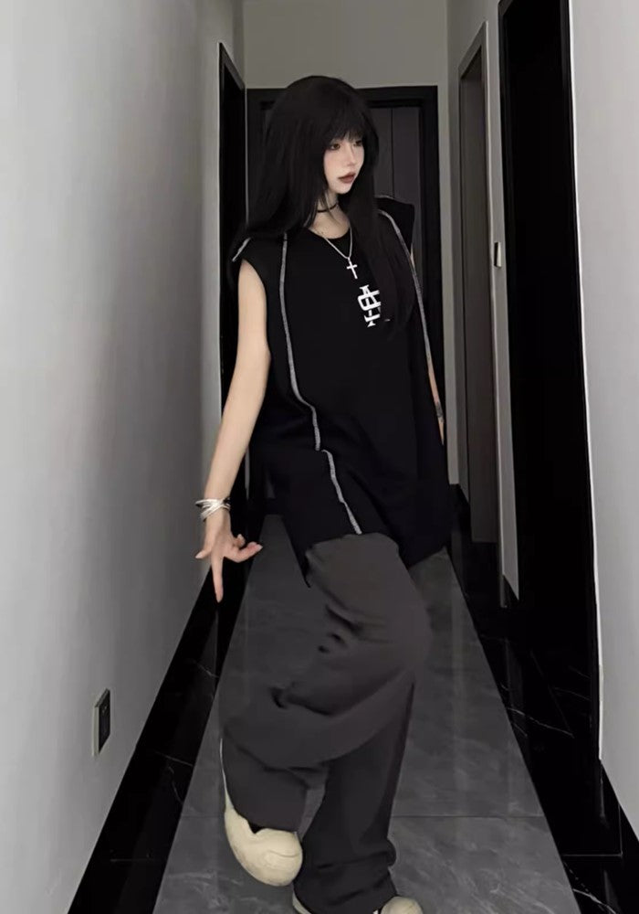 【W3】Double line design tight monotone sleeveless  WO0065