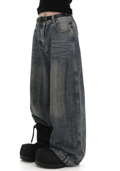 【GIBBYCNA】Mid-wash vintage denim wide pants  GC0033