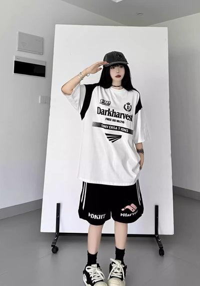 【W3】Double-color gaming-style oversized short-sleeved T-shirt  WO0059