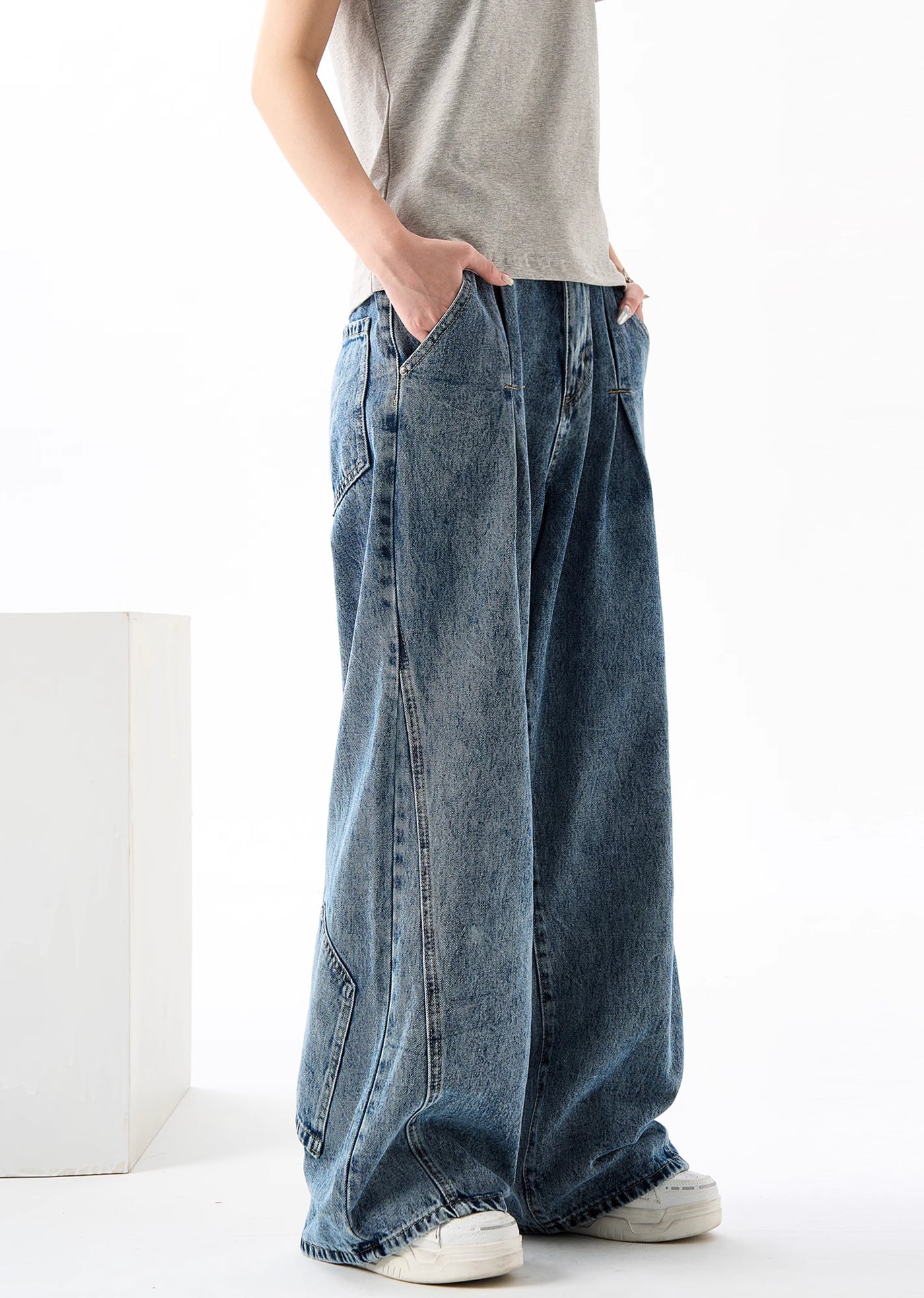 【H GANG X】Gimmick tuck over wide straight silhouette denim pants  HX0070