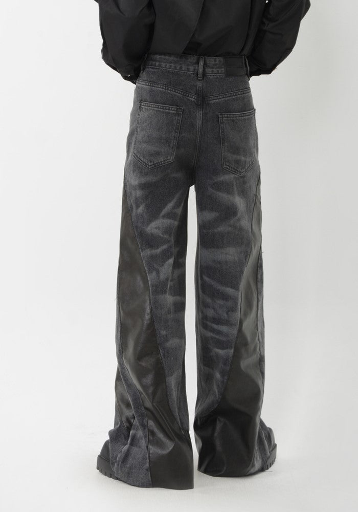 【LUCE GARMENT】Double-washed basic black design denim pants  LG0057