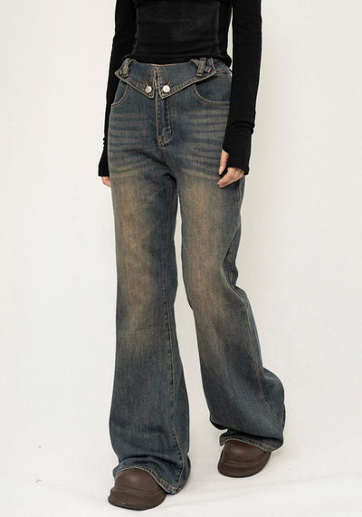 【ZERO STORE】Grunge dull wash processing flared silhouette classic denim pants  ZS0061