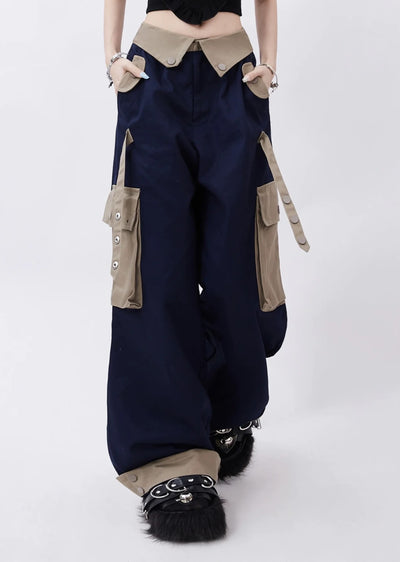 [Rayohopp] Double color shoulder suspender cargo pants RH0111