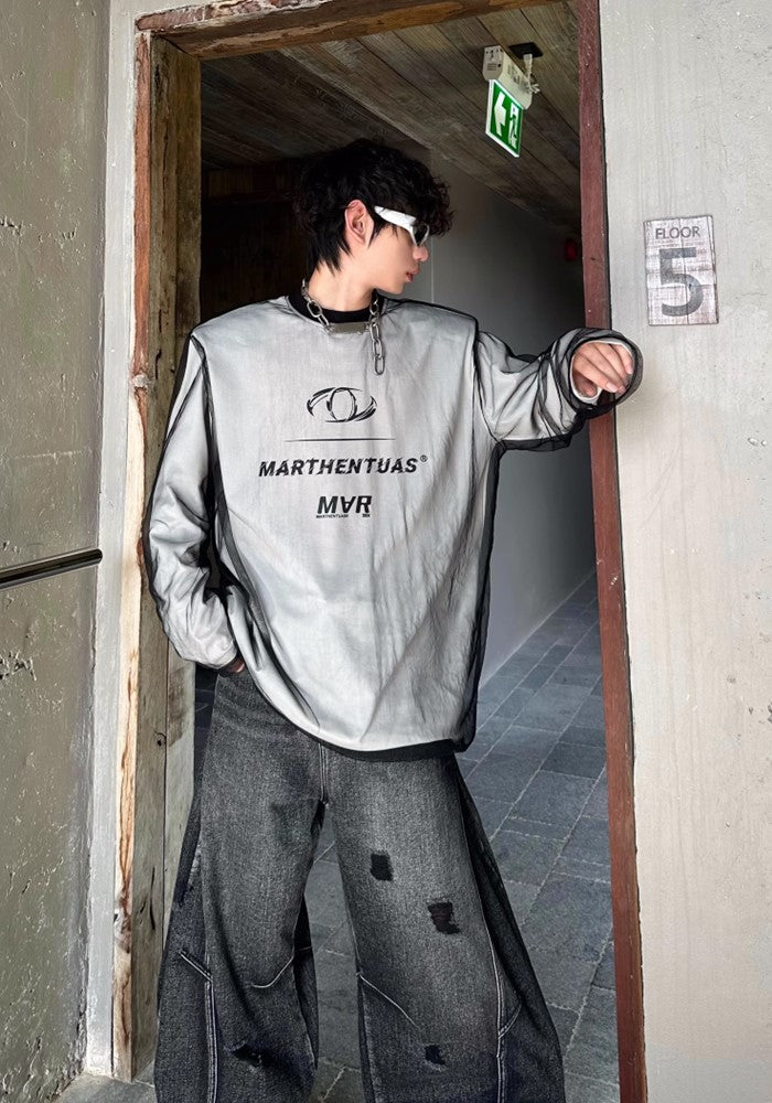 【MARTHENAUT】Double fabric design two-style see-through long sleeve T-shirt  MH0041