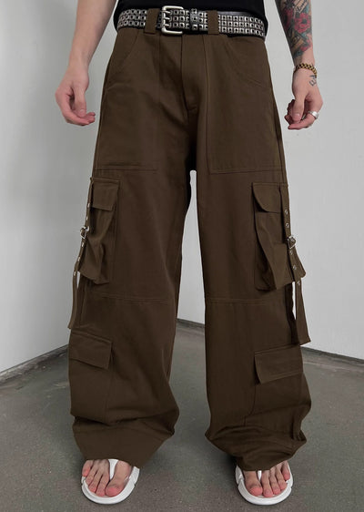 【SOULWORKER】Side suspender design wide style loose cargo pants  SW0029