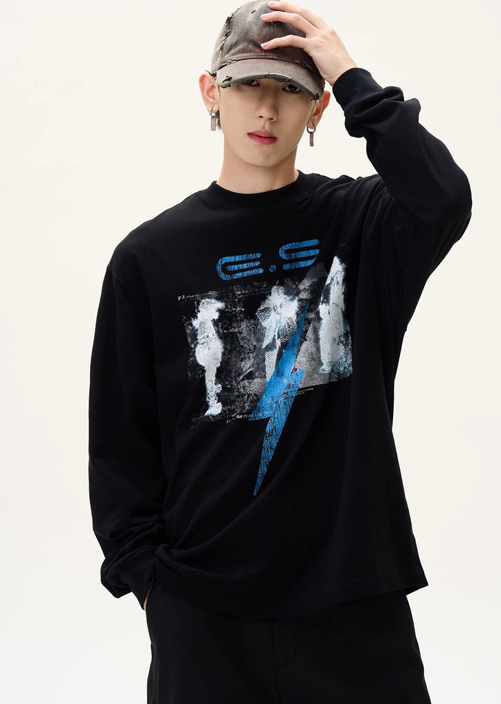 MAXDSTR】Grunge style front illustration design loose long sleeve
