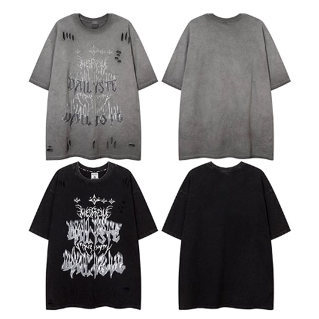 【NIHAOHAO】Myriad Initial Design Subculture Mode Short Sleeve T-Shirt  NH0131