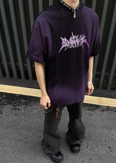 【MAXDSTR】Dull washed dark colored subculture short sleeve T-shirt  MD0134