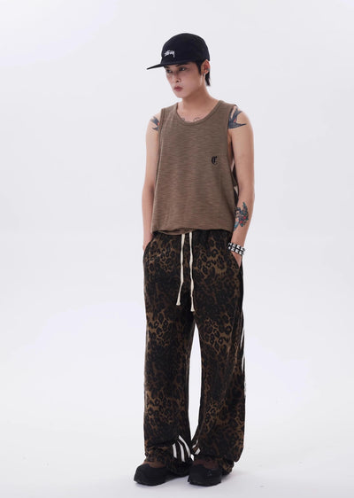 【BTSG】Leopard design side line over wide slade pants  BS0021