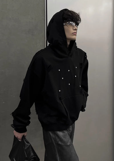 【SOULWORKER】Fully damaged Kusumin base color oversized silhouette hoodie  SW0028