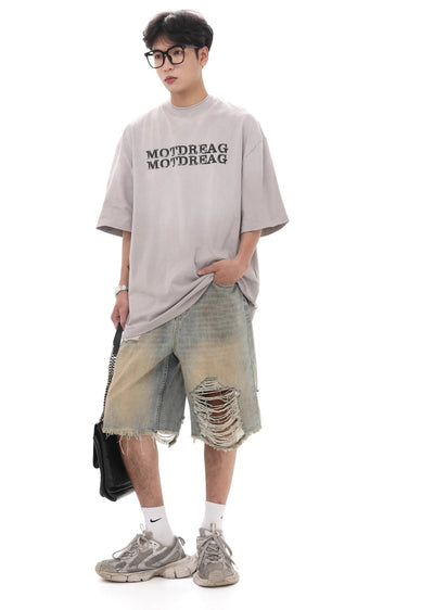 【GIBBYCNA】Multi-distressed design short silhouette denim pants  GC0016