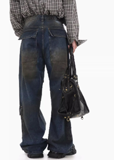 【GIBBYCNA】Dull wash design blue design cargo denim pants  GC0021