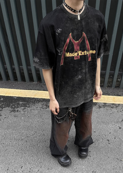 [MAXDSTR] M mark ring dirty style washed short sleeve T-shirt MD0135