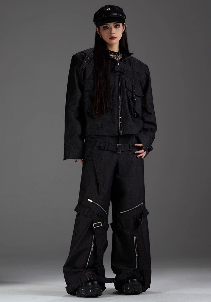 【NOMANIAI 】Simple gimmick design dark black design jacket  NA0012