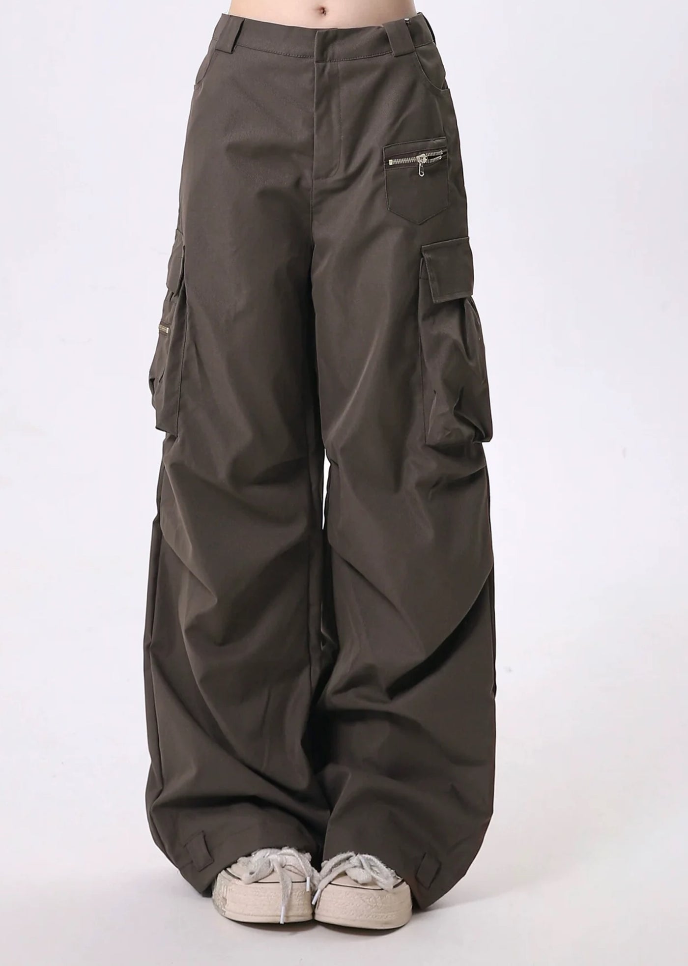 【Rayohopp】Tuck plus cargo design simple color wide pants  RH0129