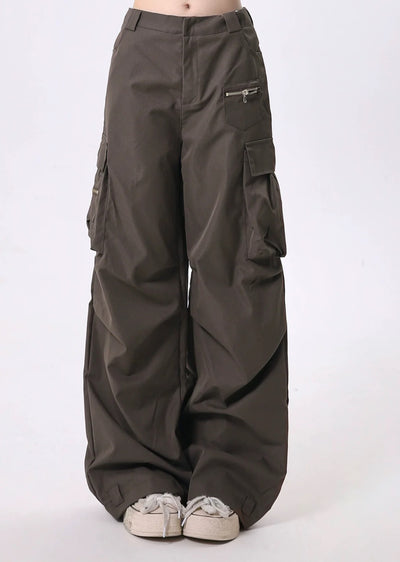 【Rayohopp】Tuck plus cargo design simple color wide pants  RH0129