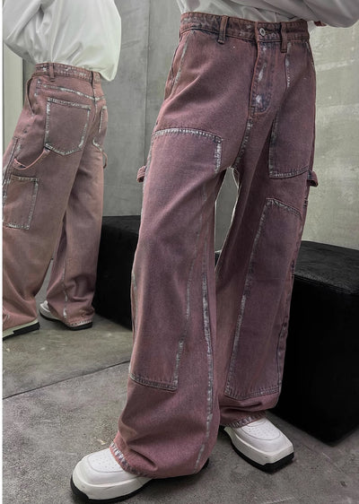 【SOULWORKER】Pinky purple color design line silhouette denim pants  SW0018