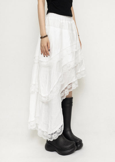 【ZERO STORE】Asymmetric silhouette design white collar skirt  ZS0027
