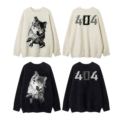 【NIHAOHAO】Cat front illustration Y2K from design knit sweater  NH0160