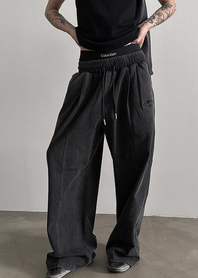 【Very Fewest】Dull dark base color wide silhouette sweatpants  VF0035