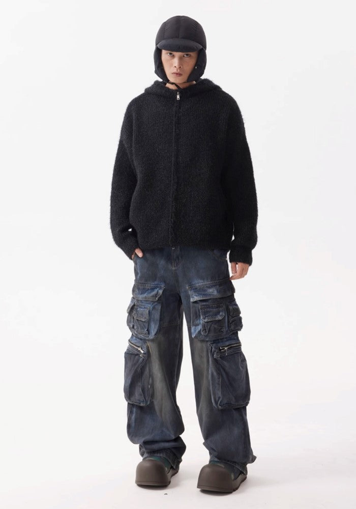 【BTSG】Dull blue wash design cargo denim pants  BS0047